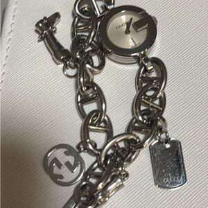 Coach Silver-Tone Charm Bracelet Watch
